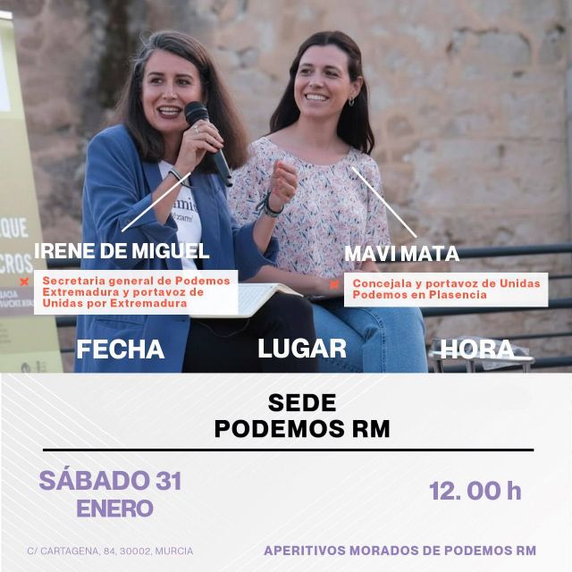 La líder de Podemos en Extremadura, Irene de Miguel, visitará Murcia el próximo 31 de enero